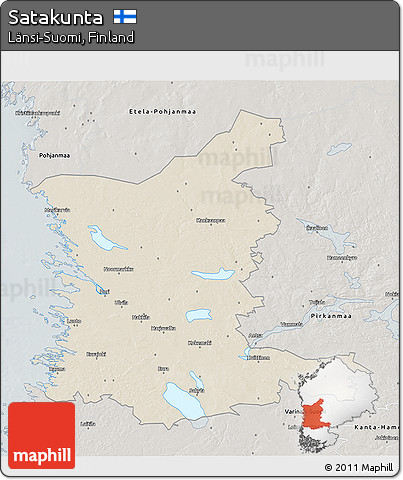 Shaded Relief 3D Map of Satakunta, semi-desaturated