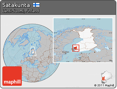 Gray Location Map of Satakunta, highlighted country, within the entire country, hill shading