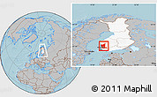 Gray Location Map of Satakunta, highlighted country, within the entire country, hill shading