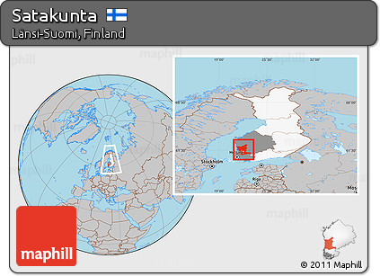 Gray Location Map of Satakunta, highlighted country, highlighted parent region, within the entire country