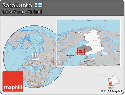 Gray Location Map of Satakunta, highlighted country, highlighted parent region, within the entire country