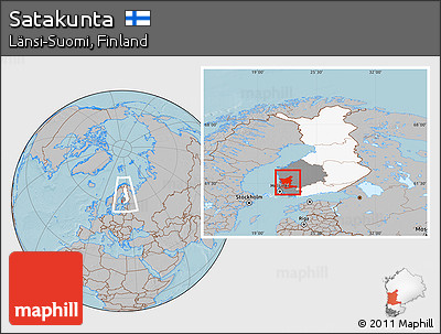 Gray Location Map of Satakunta, highlighted country, highlighted parent region, within the entire country, hill shading