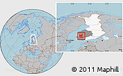 Gray Location Map of Satakunta, highlighted country, highlighted parent region, within the entire country, hill shading