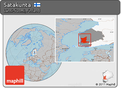Gray Location Map of Satakunta, highlighted country, highlighted parent region, hill shading