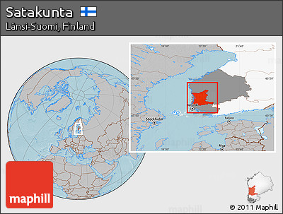 Gray Location Map of Satakunta, highlighted country, highlighted parent region, hill shading