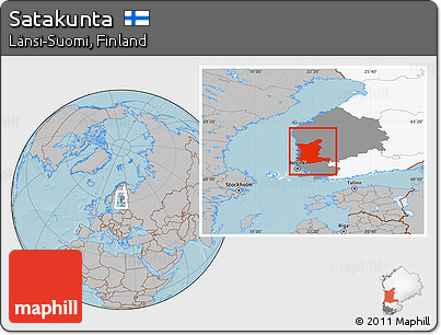 Gray Location Map of Satakunta, highlighted country, highlighted parent region, hill shading