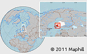 Gray Location Map of Satakunta, highlighted parent region, within the entire country, hill shading