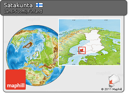 Physical Location Map of Satakunta, highlighted country, within the entire country