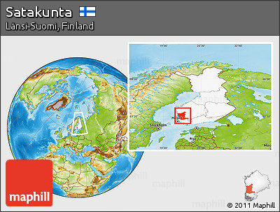 Physical Location Map of Satakunta, highlighted country, within the entire country