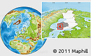 Physical Location Map of Satakunta, highlighted country, highlighted parent region, within the entire country