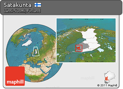 Satellite Location Map of Satakunta, highlighted country, highlighted parent region, within the entire country