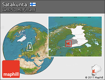 Satellite Location Map of Satakunta, highlighted country, highlighted parent region, within the entire country
