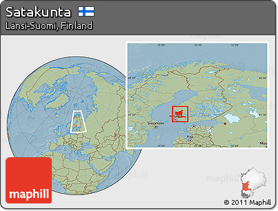 Savanna Style Location Map of Satakunta, within the entire country, hill shading