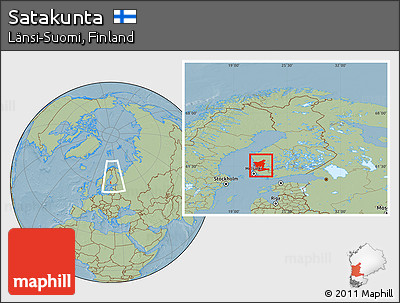 Savanna Style Location Map of Satakunta, within the entire country, hill shading
