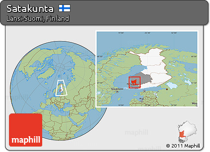 Savanna Style Location Map of Satakunta, highlighted country, highlighted parent region, within the entire country