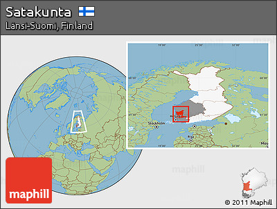 Savanna Style Location Map of Satakunta, highlighted country, highlighted parent region, within the entire country