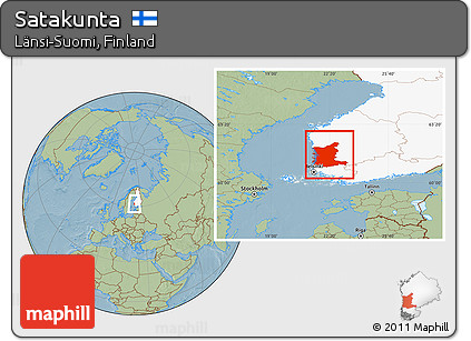 Savanna Style Location Map of Satakunta, highlighted country, hill shading