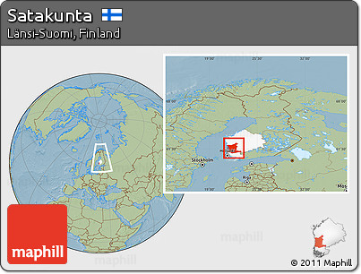 Savanna Style Location Map of Satakunta, highlighted parent region, within the entire country, hill shading