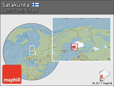 Savanna Style Location Map of Satakunta, highlighted parent region, within the entire country, hill shading