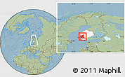 Savanna Style Location Map of Satakunta, highlighted parent region, within the entire country, hill shading