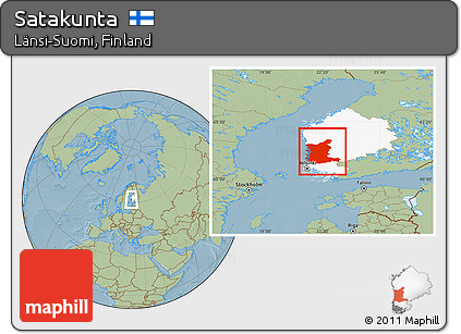 Savanna Style Location Map of Satakunta, highlighted parent region, hill shading