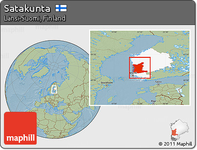Savanna Style Location Map of Satakunta, highlighted parent region, hill shading