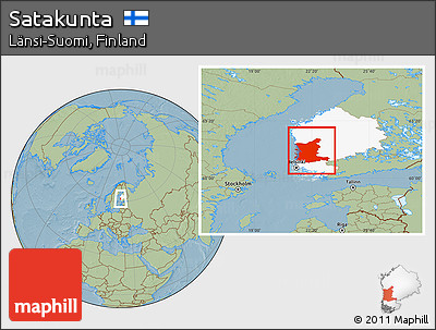 Savanna Style Location Map of Satakunta, highlighted parent region, hill shading