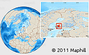 Shaded Relief Location Map of Satakunta, within the entire country