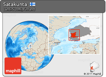 Shaded Relief Location Map of Satakunta, highlighted country, highlighted parent region