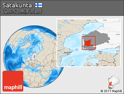 Shaded Relief Location Map of Satakunta, highlighted country, highlighted parent region