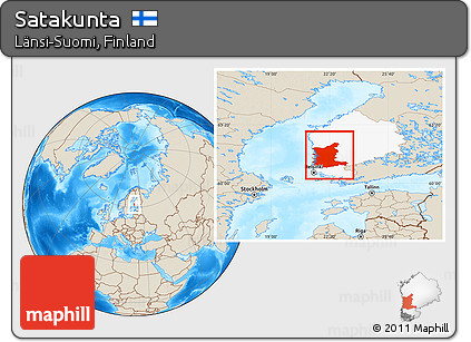 Shaded Relief Location Map of Satakunta, highlighted parent region