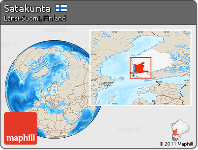 Shaded Relief Location Map of Satakunta, highlighted parent region
