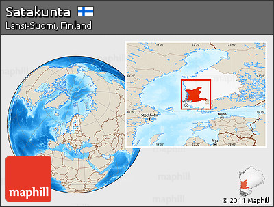 Shaded Relief Location Map of Satakunta, highlighted parent region