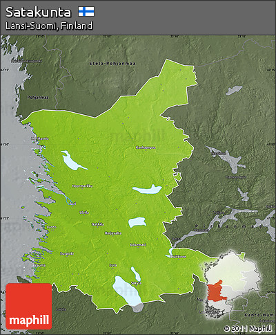 Physical Map of Satakunta, darken, semi-desaturated