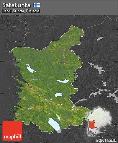 Satellite Map of Satakunta, darken, desaturated