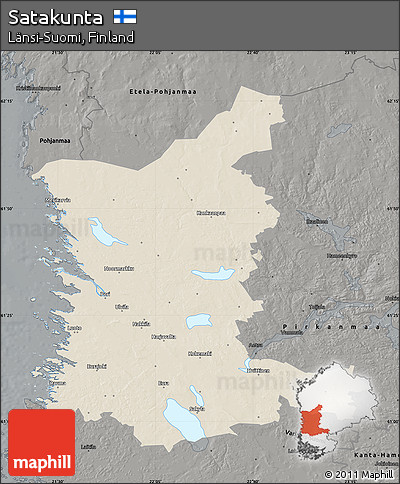 Shaded Relief Map of Satakunta, darken, semi-desaturated