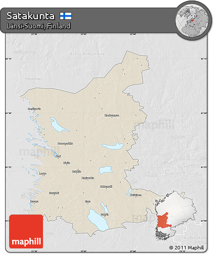Shaded Relief Map of Satakunta, lighten, desaturated