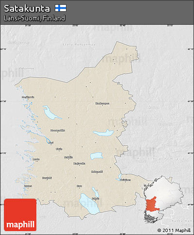 Shaded Relief Map of Satakunta, lighten, desaturated