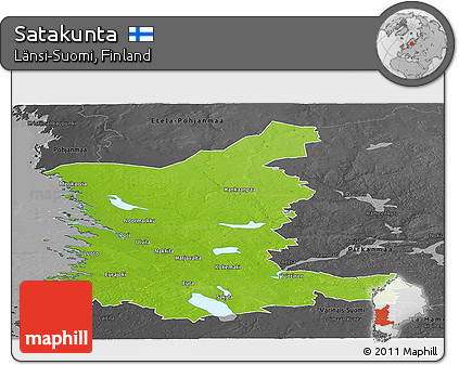Physical Panoramic Map of Satakunta, darken, desaturated