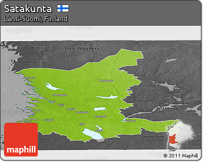 Physical Panoramic Map of Satakunta, darken, desaturated
