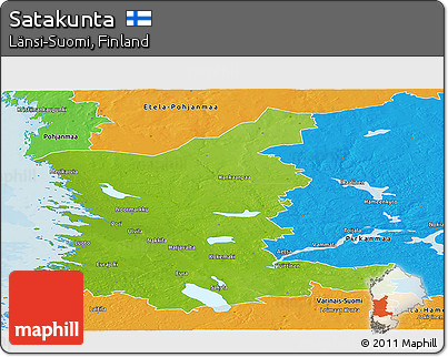 Physical Panoramic Map of Satakunta, political outside