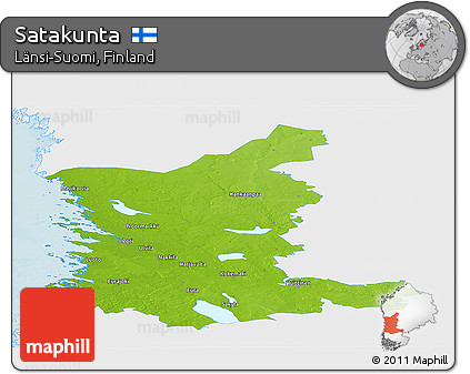 Physical Panoramic Map of Satakunta, single color outside