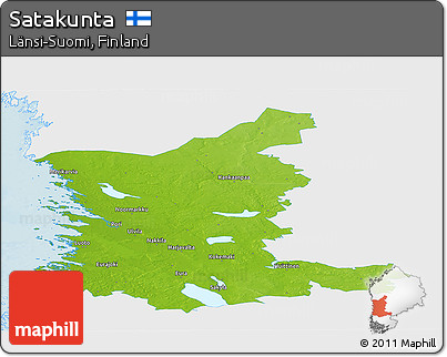 Physical Panoramic Map of Satakunta, single color outside