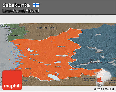 Political Panoramic Map of Satakunta, darken, semi-desaturated