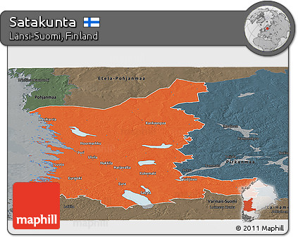 Political Panoramic Map of Satakunta, darken, semi-desaturated