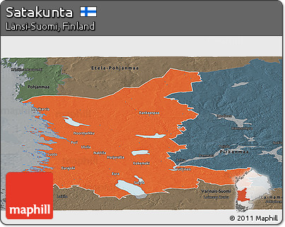 Political Panoramic Map of Satakunta, darken, semi-desaturated