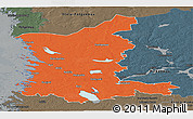 Political Panoramic Map of Satakunta, darken, semi-desaturated