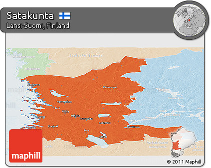 Political Panoramic Map of Satakunta, lighten