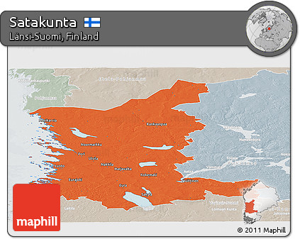 Political Panoramic Map of Satakunta, lighten, semi-desaturated