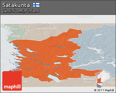 Political Panoramic Map of Satakunta, lighten, semi-desaturated